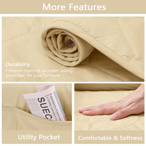 hyha 100% Waterproof Recliner Chair Covers, Non Slip Recliner Cover, Recliner Covers That Stay in Place, Reclining Slipcovers with Pocket, Furniture Protector for Pets, Dog (23.6", Beige)