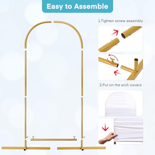 MYSWEETY Set of 3 Metal Arch Backdrop Stand and Cover Set, 4FT/5FT/6FT Wedding Arch Frame, Gold Arch Stand for Birthday, Party, Baby Shower, Ceremony Decor(White)