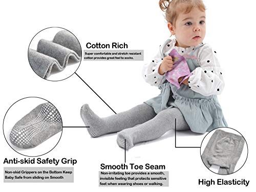 EPEIUS Baby Tights Baby Girls Non-Slip Ribbed Leggings Infants Girl Seamless Cotton Stockings Pantyhose Footed Tights 3-6 Months 3 Pack White Pink XS