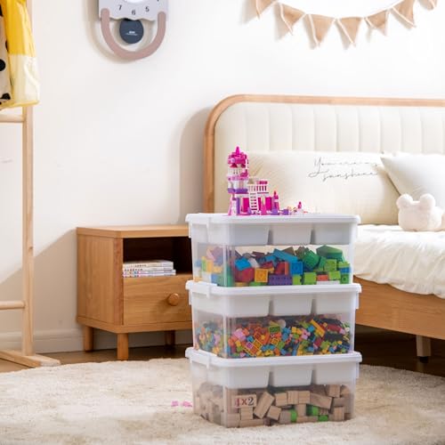 Citylife 17 QT Plastic Storage Box with Building Baseplate Lid and Removable Tray Craft Organizers and Storage Clear Storage Container for Organizing Bead, Tool, Sewing, Blue