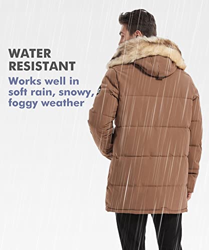 PUREMSX Winter Jacket for Men, Winter Warm Thick Windproof Puffer Outdoor Hiking Snow Padded Coat Clearanc,Camel,X-Small