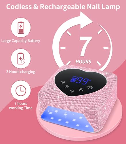 UV Light for Nails, HUGMAPLE Cordless UV Nail Lamp for Gel Nails 72W, Rechargeable Diamond LED Nail Dryer with 5 Timer Setting,Touch Control & Auto Sensor, Fast Nail Light Curing Lamp for Salon & Home