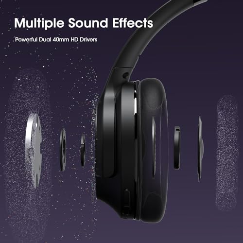 YUMONDEAR Bluetooth Headphones Over Ear, 80H Playtime Headphones Wireless with 3 EQ Modes, Wireless Headphones with Mic, HiFi Stereo Foldable Bluetooth Headphones for PC Phone Home Travel (Black)