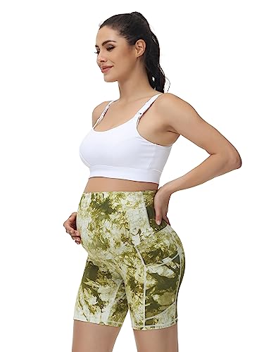 HOFISH Women's Maternity Yoga Shorts Over The Belly Summer Active Workout Running Pants Pockets MorandiGrey M