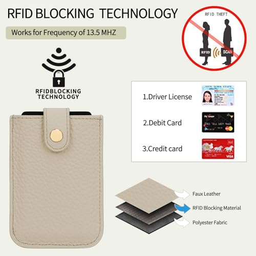 Unaone Slim Minimalist Wallet - Pull-Out Card Organizer, Soft Leather Card Case Rfid Blocking Wallet Credit Card Holder, Front Pocket Wallet for Women Men (Beige)