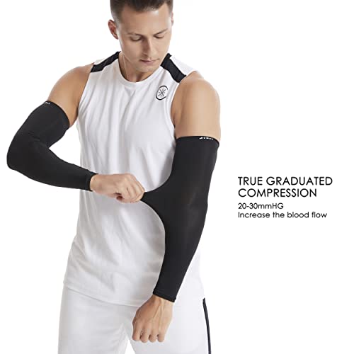 HiRui Arm Compression Sleeves for Men Women Youth Kids, UV Protection 20-30mmHG Support, Great for Running Cycling Basketball Golf Tattoo Cover, Breathable Moisture-Wicking (Black, Small)