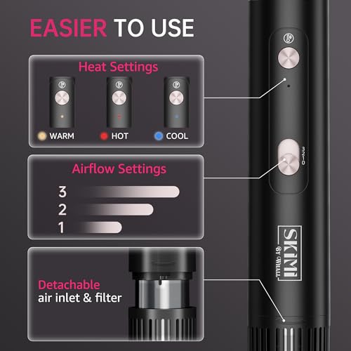 SKIMI Blow Dry Brush Hair Dryer Brush, 110000RPM High-Speed Hot Air Styler, for Fast Drying Curling Volumizing Straightening & Styling, Black & Pink