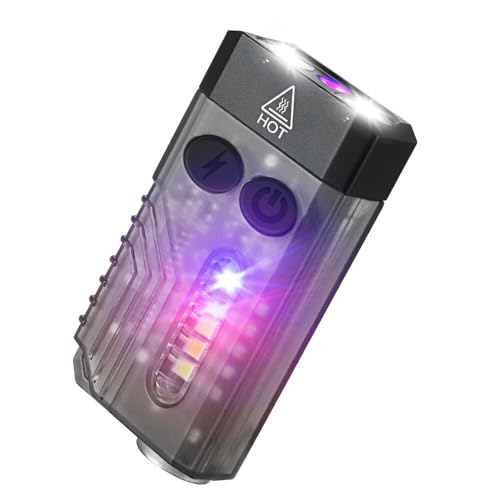 NGOKPYD V10 Small LED Rechargeable Flashlights with 365nm UV Black Light,Brightest 1000LM 14 Modes Mini Pocket EDC Powerful Keychain Flashlight Gift for Gentleman(Black Transparent)