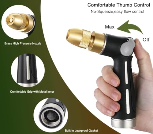 FANHAO Watering Wand Heavy Duty, 16 Inches Metal Garden Hose Wand with 8 Spray Patterns, Long Hose Nozzle Sprayer with ON/OFF Thumb Control, Perfect for Hanging Baskets, Shrubs, Garden and Lawn