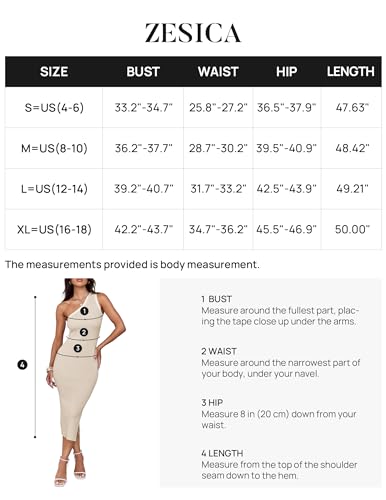 ZESICA Women's Summer One Shoulder Bodycon Midi Dresses 2024 Casual Sleeveless Ribbed Knit Side Slit Vacation Dress,Almond,Samll