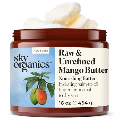Sky Organics - Mango Butter, 15 oz - Raw & Undefined - Hydrating Balm-to-Oil Butter - Non Greasy - Fatty Acids, Antioxidants & Vitamins - Natural, Vegan, Cruelty & Soy Free - Skin Care & Self Care