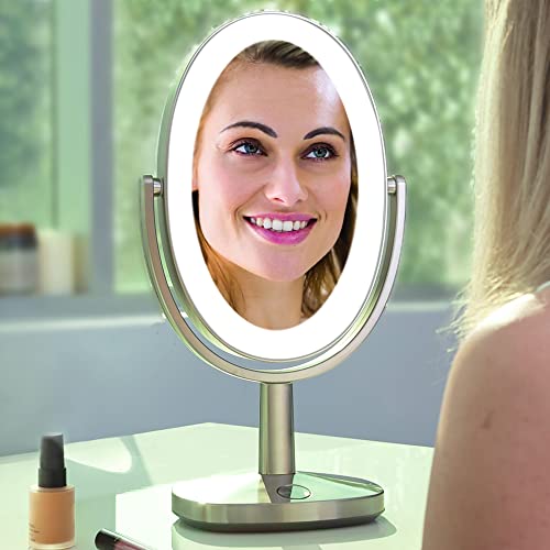 Zadro Newport 10" by 18" Oval LED Lighted Makeup Mirror with Magnification 5X/1X Touch Control Makeup Mirror with Lights
