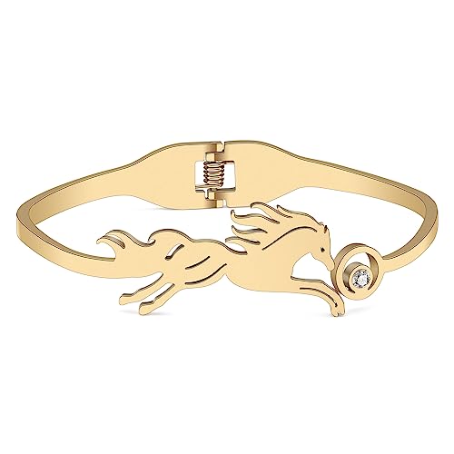 YAYAKO Stainless Steel Unicorn Bracelets 18K Gold Bangle Horse Gifts for Women Charms Running Horse Bracelets (Gold Horse Bracelet)