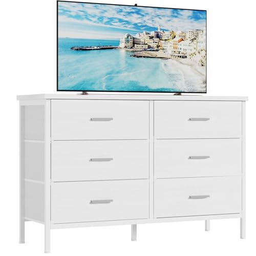 BOLUO Black Dresser for Bedroom 6 Drawer,Wide Dresser TV Stand for 60" TV Dressers & Chests of Drawers Fabric Dresser for Closet Modern