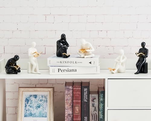 BOIHEGU Thinker Statue Reading Book, Modern Gold Reader Sculpture for Library Home Study Living Room Office Bookshelf Coffee Table Decor, Unique Gifts for Bookworm Avid Reader Book Lover(A-Gold)