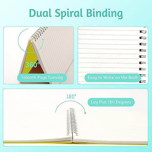 CAGIE Notebooks for School Supplies Spiral Notebook Wide Ruled 1 Subject 7''x10'' B5 Spiral Bound Journal Note Book for Women Study Student Work Note Taking, Yellow