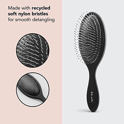 Kitsch Wet Hair Brush Detangling Brush - Soft Bristle Hair Brushes for Women | Straight & Curly Wet Dry Brush | Hairbrush Women for All Hair Types | Hair Detangler Brush | Travel Brush (Black, 1 Pc)