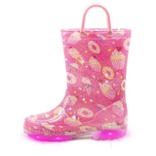EUXTERPA Toddler-Kids Waterproof Light Up Rain Boots with Handles for Boys Little Kid size 11 Spaceship