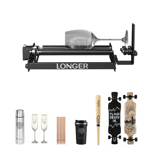 LONGER Laser Engraver Rotary Roller, Y-axis Rotary Roller 360° Rotation for Laser Engraver Engraving Cylindrical Objects Tumblers Cans Cups Bottles, Adjustable 6-200mm Diameters