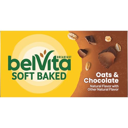 belVita Soft Baked Oats & Chocolate Breakfast Biscuits, Chewy Breakfast Bars, 6 Boxes of 5 Packs (1 Biscuit Per Pack)