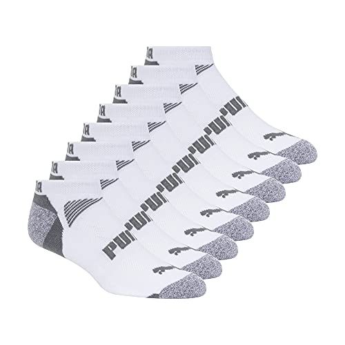 PUMA mens Low Cut 8 Pack Cool Cell No Show Socks, White/Steel Grey, 10 13 US