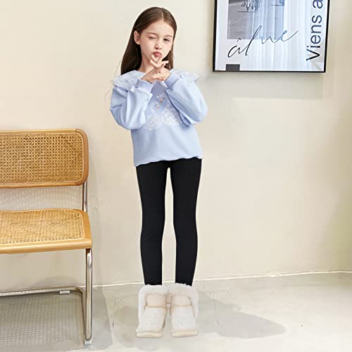 Girls Winter Warm Leggings Kids Fleece Lined Thick Basic Full Pants for 3-11 Years Green