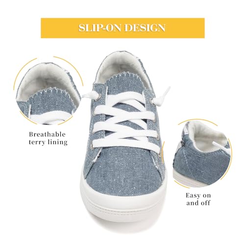 FUNKYMONKEY Women's Canvas Sneakers, Classic Low Top Comfort Lace up Slip-On Casual Flat Walking Shoes (6 M US, Denim/JD)