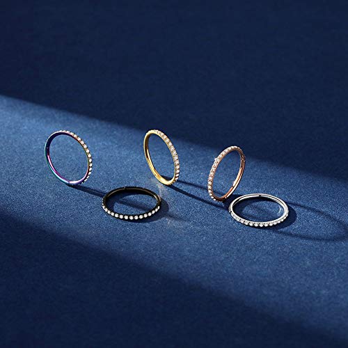 WBRWP 316L Stainless-Steel Hinged Nose Rings Hoop : Womens and Mens Ear Pierecing Ring with Colorful Zircon 20G(0.8mm) Septum Clicker Helix Cartilage Hoop Diameter 10mm, Rose Gold Color
