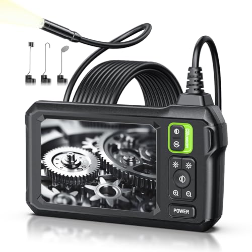Endoscope Camera with Light, 4.3" Inspection Camera, 1920P HD Borescope Camera with 8 LED Lights, IP67 Waterproof Snake Sewer Camera, 16.4FT Semi-Rigid Cord Drain Pipe Camera Cool Gadgets Tool