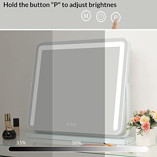 WAYKING Vanity Mirror with Lights, Makeup Mirror with Dimmiable 3 Lighting Modes LED Strip, Wall-Mounted and Tabletop Mirror with USB Charging Port (L22.83 x H17.32 inch)