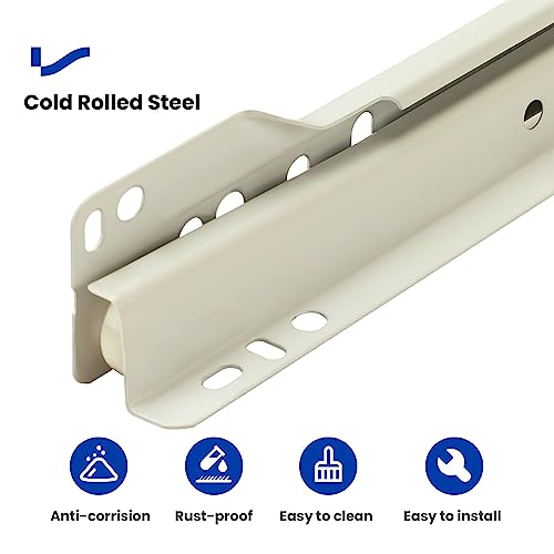 LONTAN 10 inch Drawer Slides Bottom Mount Self Closing Drawer Rails,1 Pair White Euro Style Drawer Tracks and Rails Kit Dresser Drawer Slides Replacement