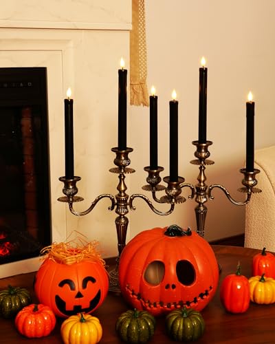 Homemory 3 Pcs Flameless Taper Candles with Remote Timer Dimmer, 9.6" White Flickering Candlesticks Battery Operated, Realistic Plastic LED Candles for Fireplace Wedding Seasonal Indoor Decorations