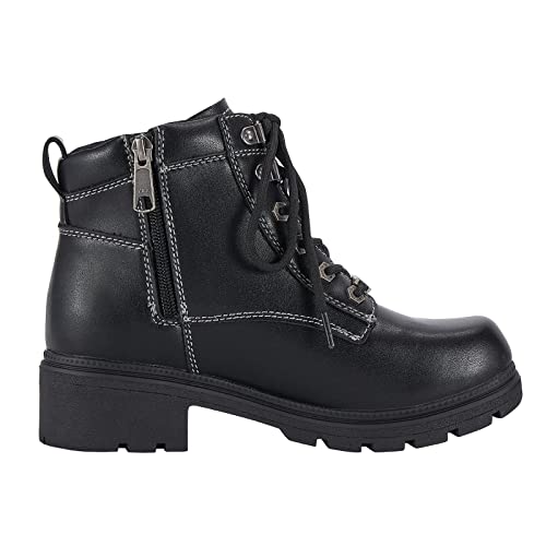 Dream Apparel Womens Lace Up Motorcycle Riding Boots with Side Zipper, Black Faux Leather Ankle Booties Biker Boots, Military Combat Booties for Ladies with Low Heel, 11