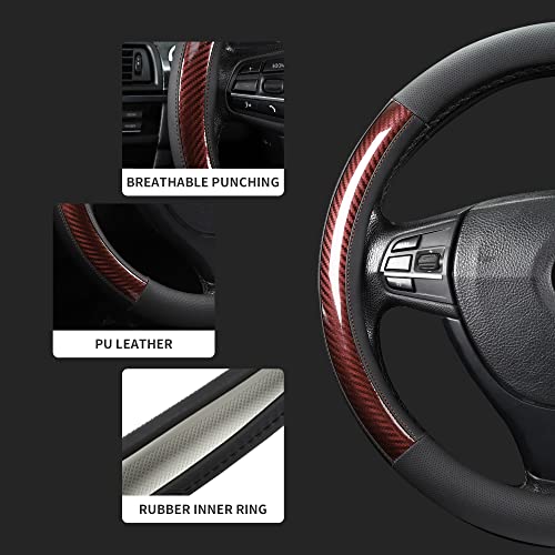Microfiber Leather 15" Universal Fit Car Steering Wheel Cover, Elastic Nonslip Breathable and Odorless, Black & Brown