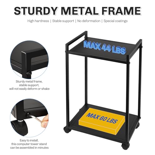 Liitrton Computer Tower Stand, 2-Tier PC Stand with Lockable Wheels CPU Holder Under Desk for Office Home (M)