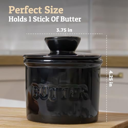 PriorityChef French Butter Crock with Lid, Get on Demand Spreadable Butter, Ceramic Butter Keeper to Leave on Counter with Water Line, White