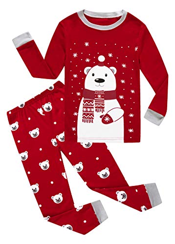 Family Feeling Big Girls Boys Long Sleeve Christmas Pajamas Sets 100% Cotton Pyjamas Kids Bear Pjs Size 14 Red