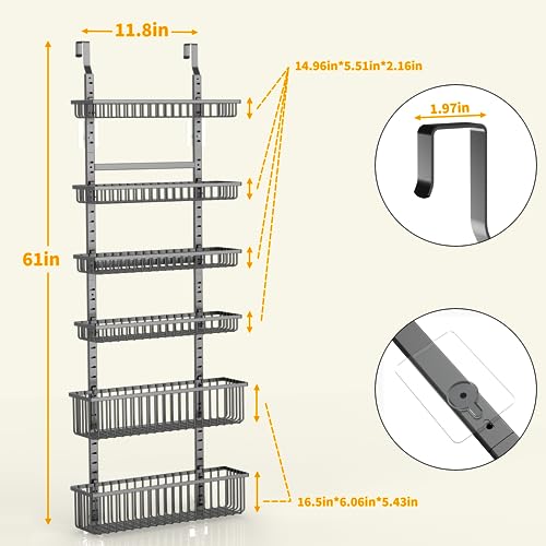 Moforoco 6-Tier Over The Door Pantry Organizer, Pantry Organization and Storage, Black Hanging Basket Wall Spice Rack Seasoning Shelves, Home & Kitchen Laundry Room Bathroom Essentials accessories