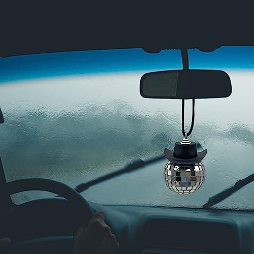 spansee Black Disco Ball Cowboy Hat Car Accessory, Mirror Ornament, Interior Accessories