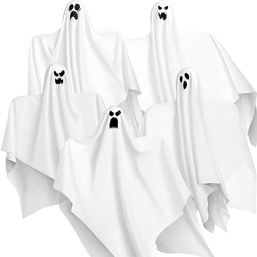 JOYIN 27.5" Halloween Hanging Ghosts (5 Pack) for Halloween Party Decoration, Cute Flying Ghost for Front Yard Patio Lawn Garden Party Décor and Holiday Halloween Hanging Decorations