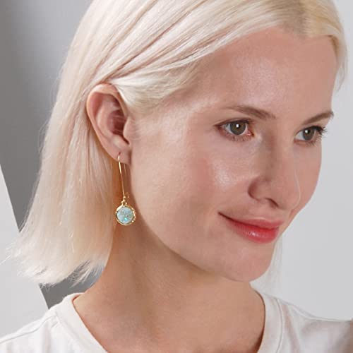 Mint Green Earrings for Women - Teal Earrings for Women, Aqua Earrings, Simulated Druzy Green Drop Earrings, Green Dangle Earrings, Sparkly Glitter Green Stone Earrings, Gold Tone Turquoise Earrings