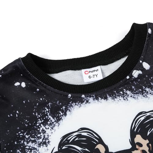 PATPAT Girls Fall Crewneck Black Sweatshirt Graphic Pullover Long Sleeve Shirts Toddler Kids Cute Sweatshirts For Teen Girls 3-4 Years