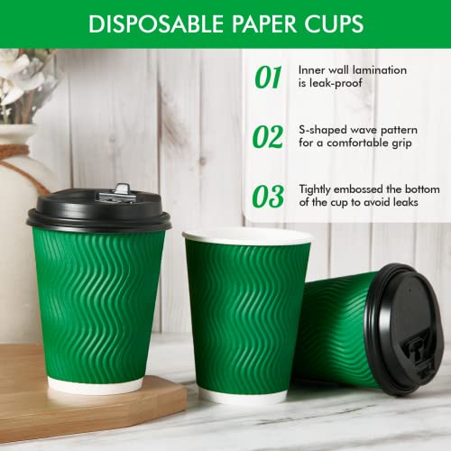 DAILYPACK 100 Count 12 OZ Coffee Cups with Lids, Insulated Ripple Wall Paper Hot Coffee Paper Cups for Hot Drinks