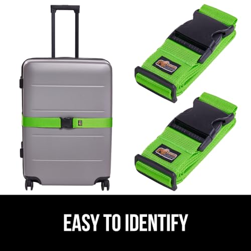 Gorilla Grip Heavy Duty 2 Pack Adjustable Luggage Straps for Suitcases, Easy to Identify Travel Belt Connector Holds Suitcase Together, Extends Life of Bag, Strap Connects Two Bags, Accessories Black