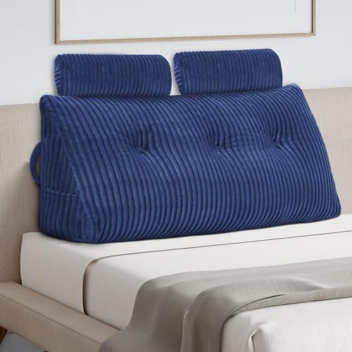 HABUTWAY Headboard Pillow, Large Bolster Cushion, Wedge Pillow Headboard, Reading Pillows for Sitting in Bed, Backrest Positioning Support Pillow with Removable Cover (Blue, Twin)