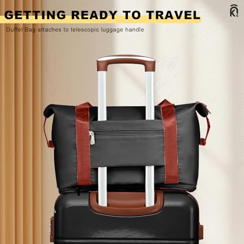 Krute Luggage Set 5 Piece Suitcase Set Carry-On Luggage, PC ABS TSA Lock Hard shell Lightweight Checked Luggage Set with Spinner Wheels for Family Travel (BlackBrown)