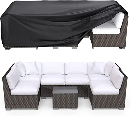 BROSYDA Patio Furniture Set Cover Waterproof, Heavy Duty Furniture Covers for Outdoor Sectional Sofa Set Wicker Rattan Table Chair Rectangular,138"L×86"W×28"H,Brown