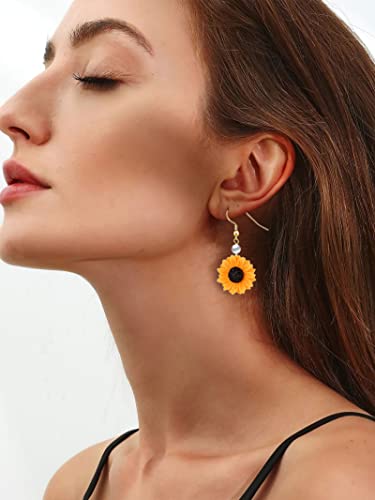 Sunflower Earrings for Women Sunflower Daisy Flower Drop Dangle Earrings Gold Flower Earrings Spring Earrings Bohemian Sunflower Statement Earrings Jewelry Gifts for Womens(Gold)