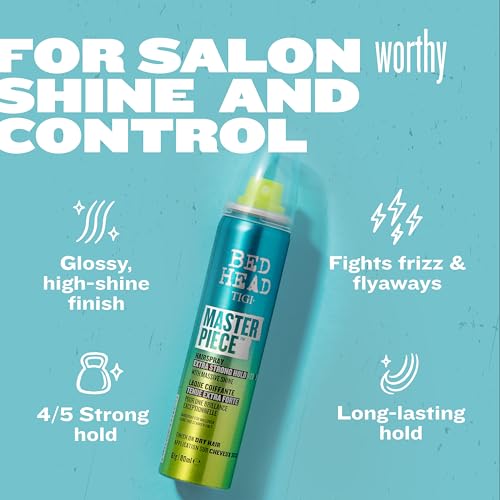 Bead Head by TIGI Masterpiece Shiny Hairspray with Strong Hold - For All Hair Types - Extra Strong Hold & Shiny Finish - Use on Dry Hair - Premium Hair Care Products for Women & Men - 2.0 oz (2 Pack)