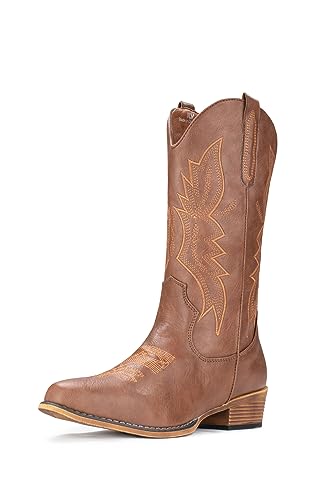 IUV Cowboy Boots For Women Western Boots Cowgirl Boots Pull On Pointy Toe Mid Calf Boots